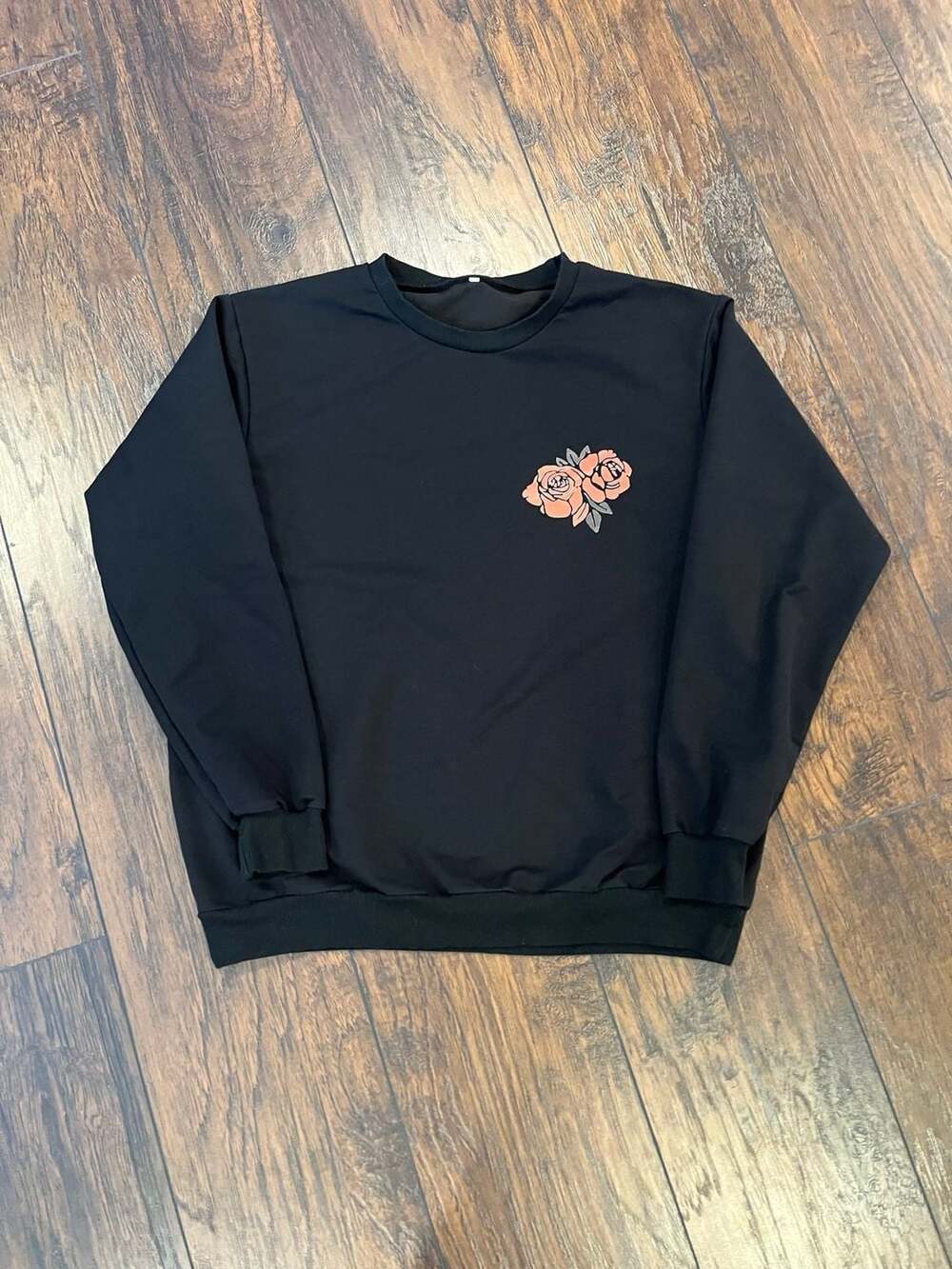 Damn Good Mother Black Crewneck Sweatshirt with Rose Graphic Size L